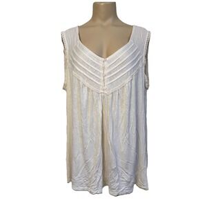 White Babydoll Tank Henley Button Plus Size 22/24W Renaissance Peasant Prairie